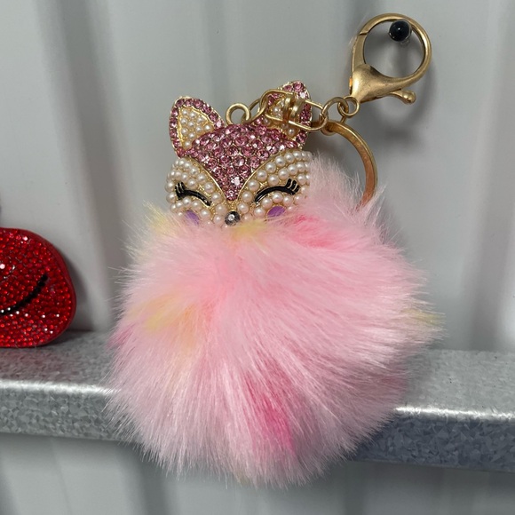 Set of 2 Fox Crystal Bling Key Chain Keyring with Tassel Car Purse Handbag Charm - Picture 7 of 9